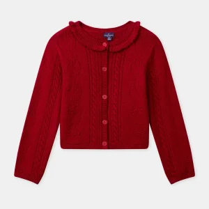 Cardigan rojo con cuello volantes para chicas