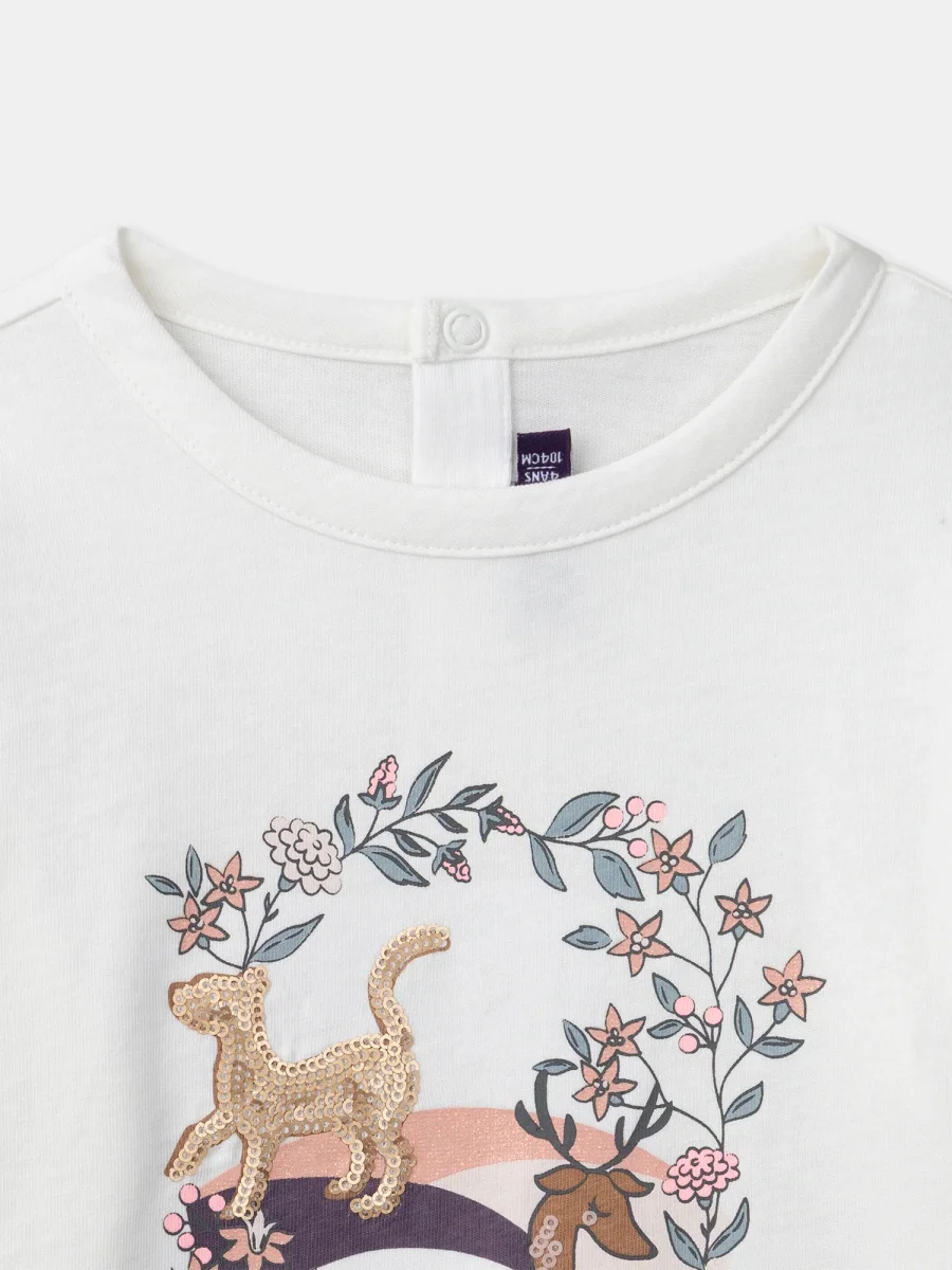 T-shirt blanc à sequins et manches longues Fille - Imagen 3