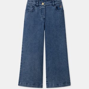 Jeans Ancho con Bordados de Flores para Niña