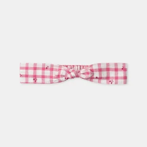 Diadema rosa con nudo vichy para bebé niña