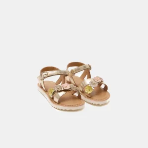 Sandalias doradas con flores para niñas
